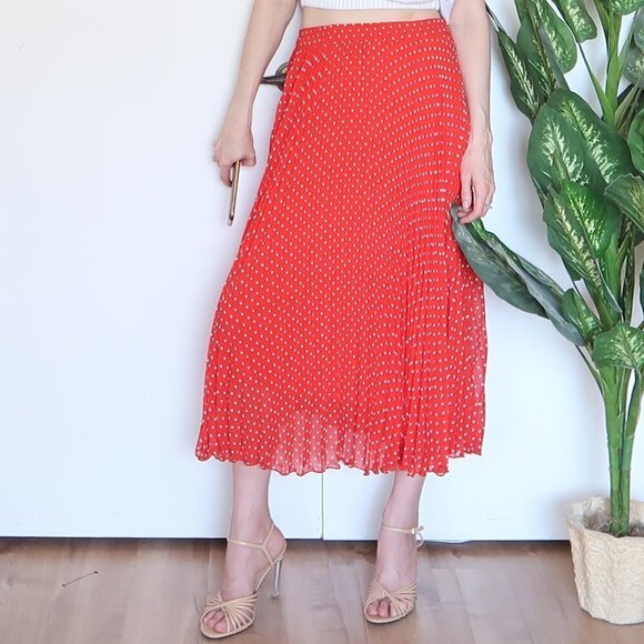 V Christina Red Polka Dot Pleated Maxi Skirt - Picture 3 of 7